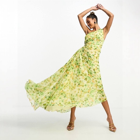 Mango - Asymmetrical Pleated Dress Yellow - 8 - Women